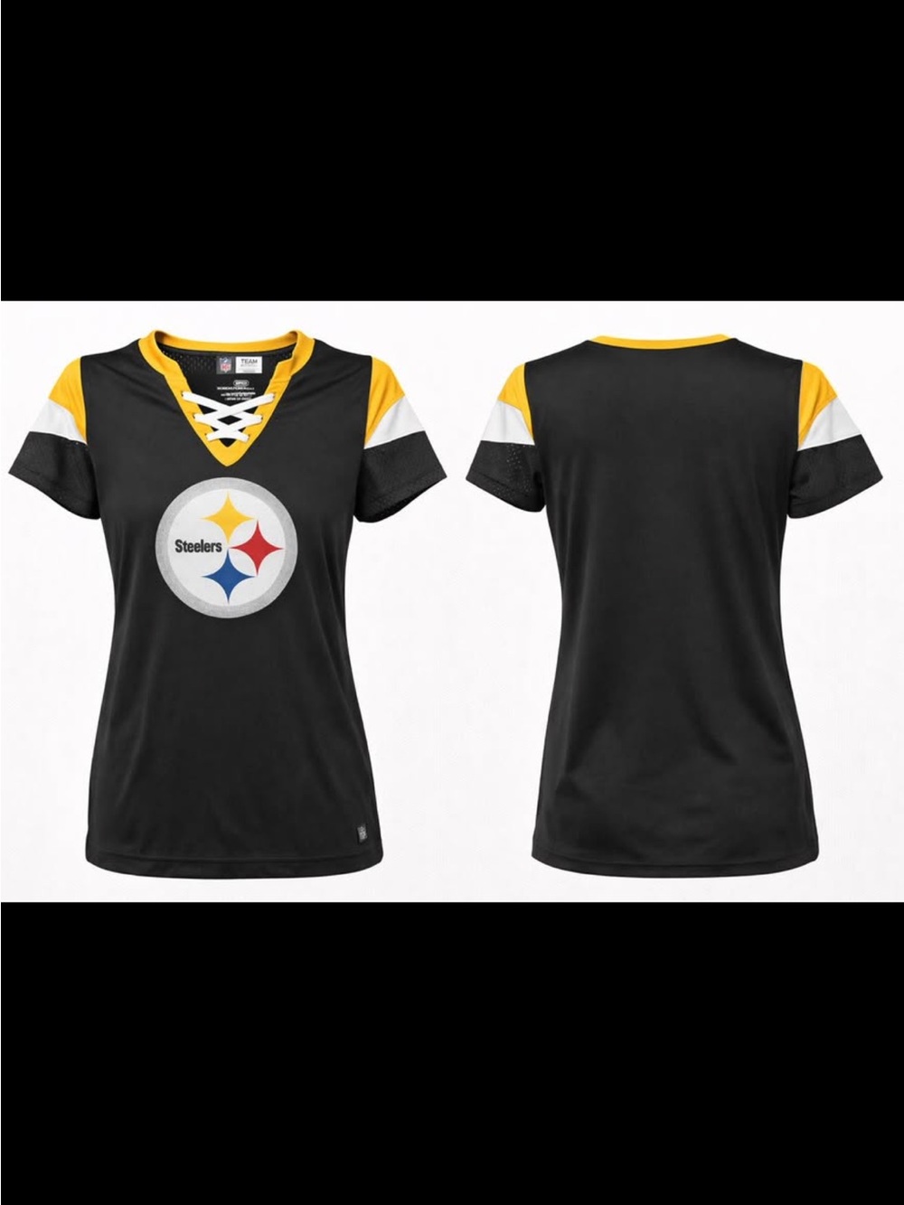 Pittsburgh Steelers Black Lace-Up V-Neck Jersey Tee